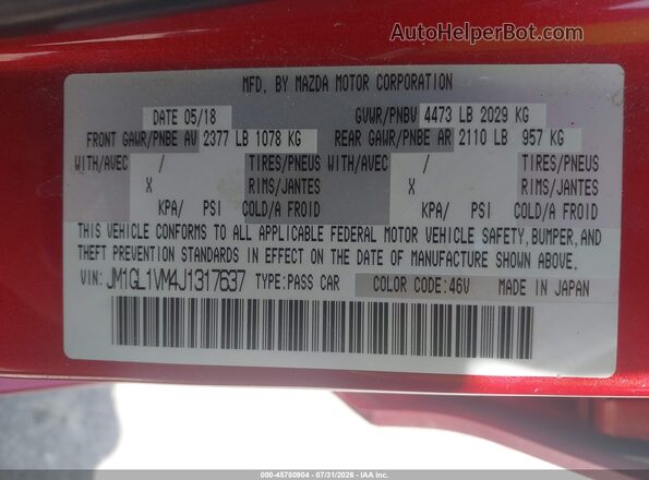 JM1GL1VM4J1317637 2018 MAZDA 6 Red Вид підкапотного простору
