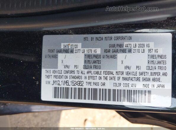 JM1GL1VM5L1524962 2020 MAZDA 6 Black Շարժիչի բաժամունքի տեսք