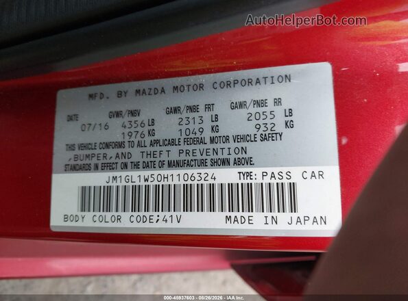 JM1GL1W50H1106324 2017 MAZDA 6 Red Շարժիչի բաժամունքի տեսք