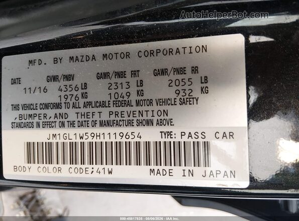 JM1GL1W59H1119654 2017 MAZDA 6 Black Vista del compartimento del motor