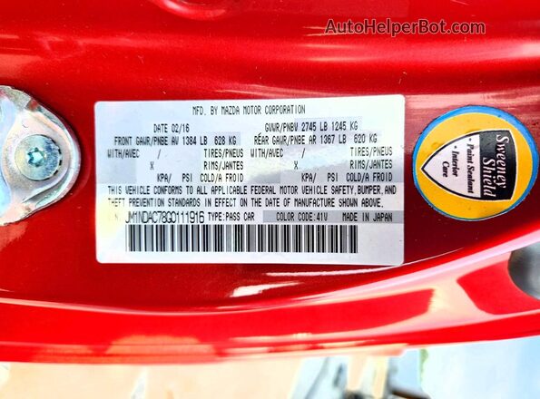 JM1NDAC78G0111916 2016 MAZDA MX-5 Red Widok komory silnika