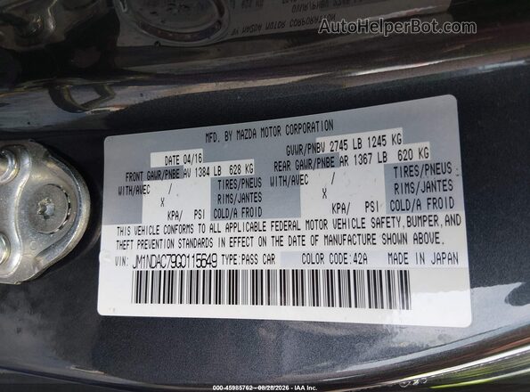 JM1NDAC79G0115649 2016 MAZDA MX-5 MIATA Black Vista del compartimento del motor