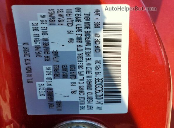 JM1NDAD79K0307385 2019 MAZDA MX-5 Red ძრავის განყოფილების ხედი
