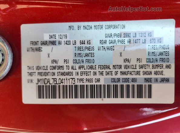 JM1NDAL76L0411173 2020 MAZDA MX-5 Red Вид підкапотного простору