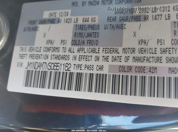 JM1NDAM7XS0651162 2025 MAZDA MX-5 MIATA RF Blue Շարժիչի բաժամունքի տեսք