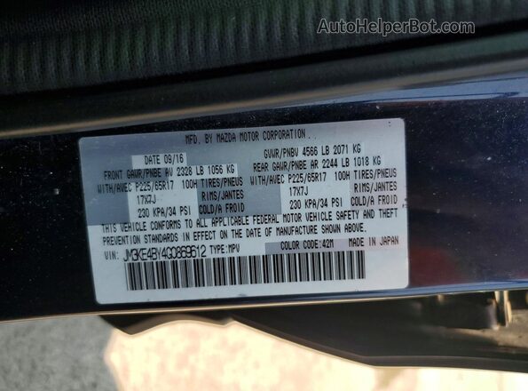 JM3KE4BY4G0869612 2016 MAZDA CX-5 Blue VIN կոդի պիտակի տեսք
