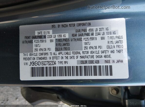 JM3KE4DY8G0762334 2016 MAZDA CX-5 Blue Vista del compartimento del motor