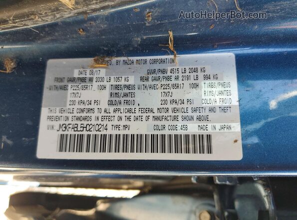 JM3KFABL5H0210214 2017 MAZDA CX-5 Blue Widok naklejki z numerem VIN