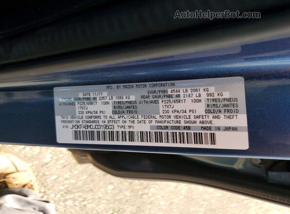 JM3KFABM0J0319503 2018 MAZDA CX-5 Blue VIN կոդի պիտակի տեսք