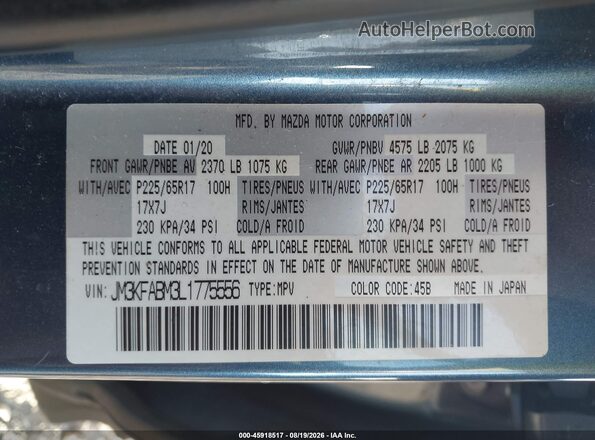 JM3KFABM3L1775556 2020 MAZDA CX-5 Blue ძრავის განყოფილების ხედი
