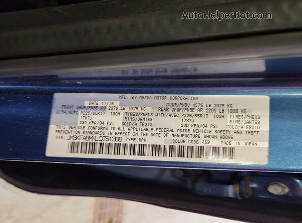 JM3KFABMXL0751308 2020 MAZDA CX-5 Blue Вид наклейки з VIN-кодом