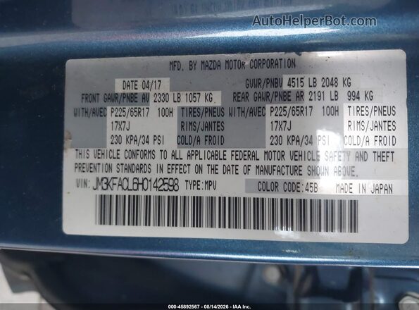 JM3KFACL6H0142598 2017 MAZDA CX-5 Blue Շարժիչի բաժամունքի տեսք