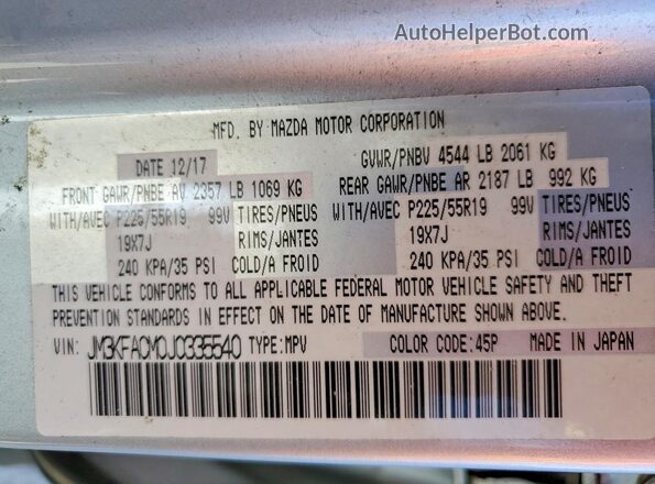 JM3KFACM0J0335540 2018 MAZDA CX-5 Silver VIN կոդի պիտակի տեսք