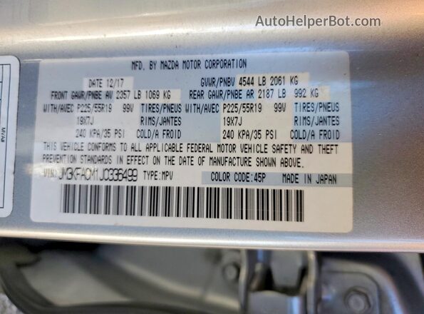 JM3KFACM1J0336499 2018 MAZDA CX-5 Silver VIN კოდის სტიკერის ხედი