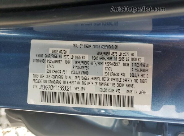 JM3KFACM1L1863021 2020 MAZDA CX-5 Blue Widok naklejki z numerem VIN