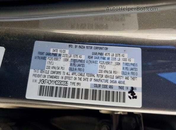 JM3KFACM1M0330335 2021 MAZDA CX-5 Charcoal VIN კოდის სტიკერის ხედი