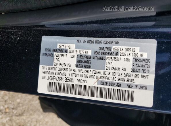 JM3KFACM2M1365461 2021 MAZDA CX-5 Blue Вид наклейки з VIN-кодом