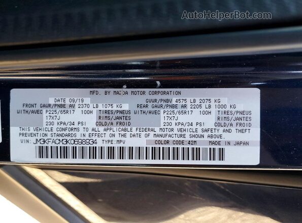 JM3KFACM3K0698934 2019 MAZDA CX-5 Blue VIN կոդի պիտակի տեսք