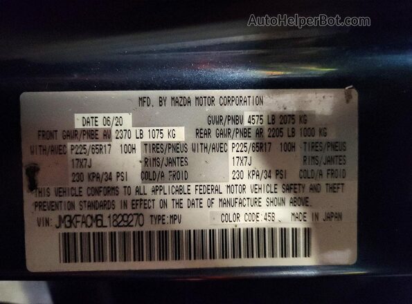 JM3KFACM6L1829270 2020 MAZDA CX-5 Blue Widok wnętrza 360 stopni