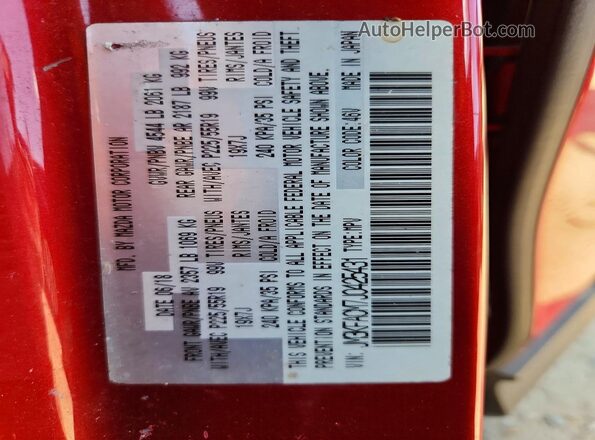 JM3KFACM7J0425431 2018 MAZDA CX-5 Red Vista de la etiqueta del VIN