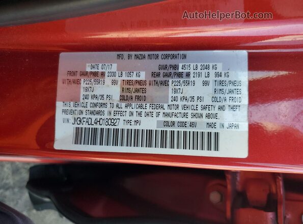 JM3KFADL4H0180927 2017 MAZDA CX-5 Burgundy Widok naklejki z numerem VIN