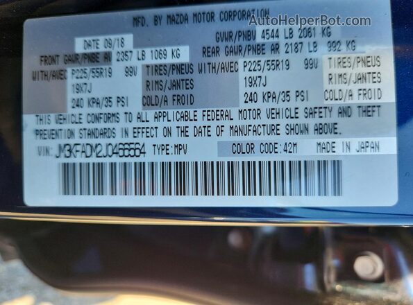 JM3KFADM2J0466564 2018 MAZDA CX-5 Blue Widok naklejki z numerem VIN