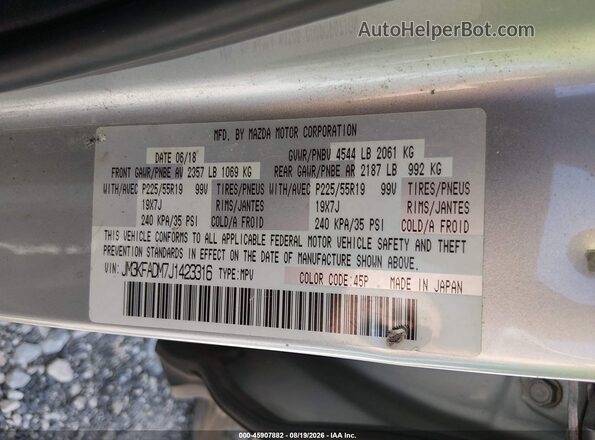 JM3KFADM7J1423316 2018 MAZDA CX-5 Silver Vista del compartimento del motor