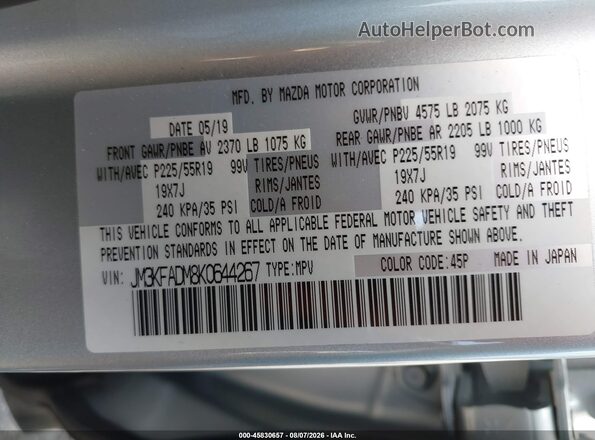JM3KFADM8K0644267 2019 MAZDA CX-5 Silver Вид підкапотного простору