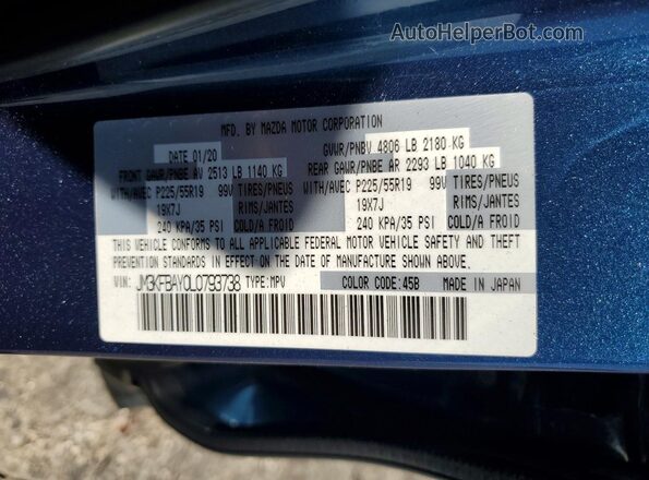 JM3KFBAY0L0793738 2020 MAZDA CX-5 Blue VIN կոդի պիտակի տեսք