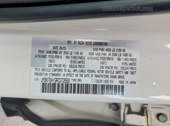 JM3KFBAY9R0372688 2024 MAZDA CX-5 White VIN sticker view