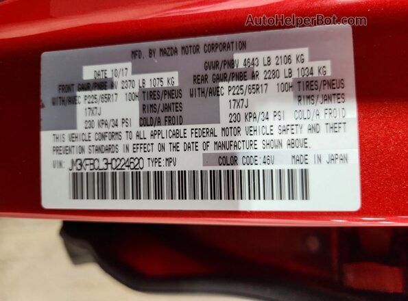JM3KFBCL3H0224620 2017 MAZDA CX-5 Red Vista de la etiqueta del VIN