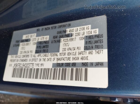 JM3KFBCL6H0203776 2017 MAZDA CX-5 Blue Engine compartment view