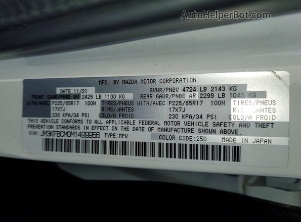 JM3KFBCM0M1499956 2021 MAZDA CX-5 White VIN sticker view