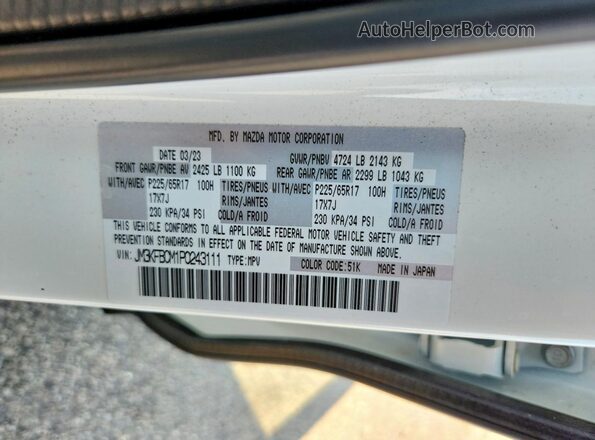 JM3KFBCM1P0243111 2023 MAZDA CX-5 White VIN կոդի պիտակի տեսք