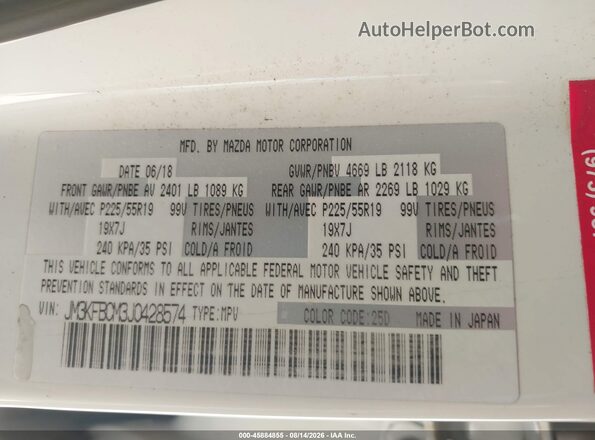 JM3KFBCM3J0428574 2018 MAZDA CX-5 White Вид підкапотного простору