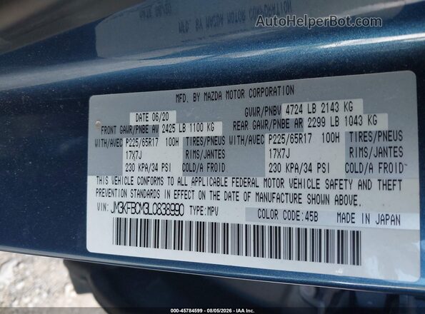 JM3KFBCM3L0838990 2020 MAZDA CX-5 Blue Widok komory silnika