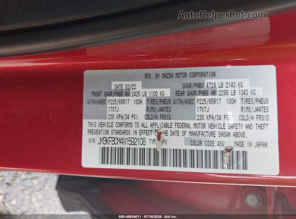 JM3KFBCM4N1592108 2022 MAZDA CX-5 Red Widok komory silnika