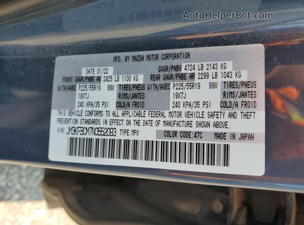 JM3KFBCM7N0552093 2022 MAZDA CX-5 Charcoal VIN კოდის სტიკერის ხედი