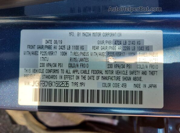 JM3KFBCM8K1682535 2019 MAZDA CX-5 Blue Vista de la etiqueta del VIN
