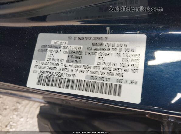 JM3KFBCM9K0632247 2019 MAZDA CX-5 Blue Vista del compartimento del motor