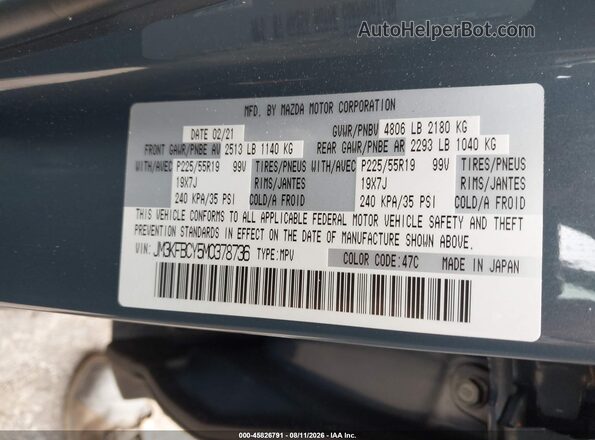 JM3KFBCY5M0378736 2021 MAZDA CX-5 Blue Widok komory silnika