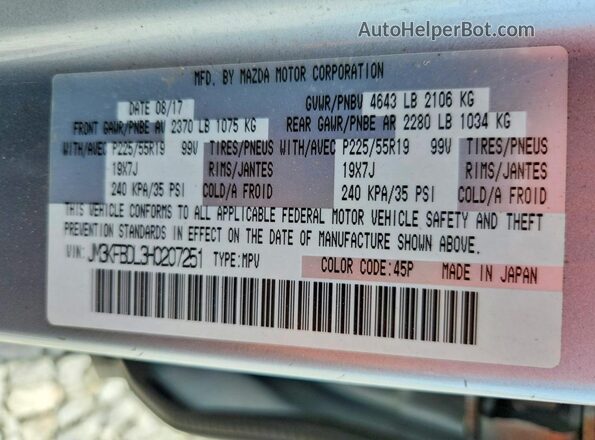 JM3KFBDL3H0207251 2017 MAZDA CX-5 Silver VIN sticker view