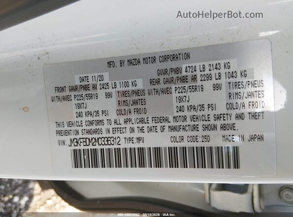 JM3KFBDM2M0336312 2021 MAZDA CX-5 White Engine compartment view