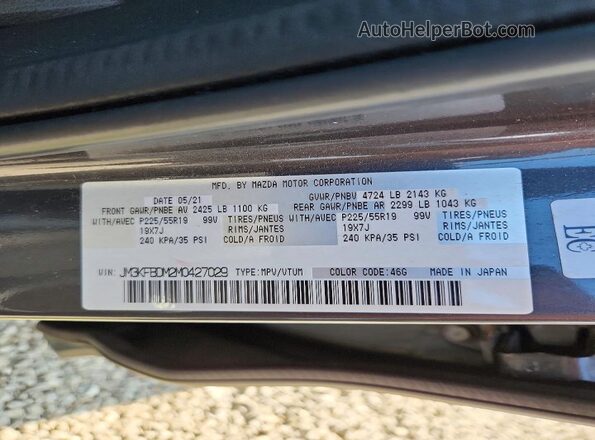 JM3KFBDM2M0427029 2021 MAZDA CX-5 Gray Vista de la etiqueta del VIN
