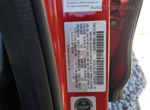 JM3KFBDM3J0326125 2018 MAZDA CX-5 Red Вид наклейки з VIN-кодом