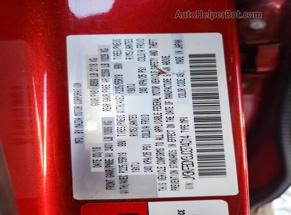 JM3KFBDM3J0374014 2018 MAZDA CX-5 Red VIN კოდის სტიკერის ხედი