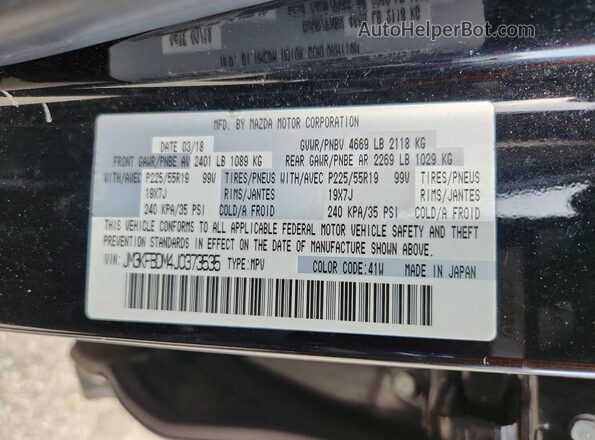 JM3KFBDM4J0373535 2018 MAZDA CX-5 Black Vista de la etiqueta del VIN