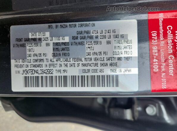 JM3KFBDM4L0842982 2020 MAZDA CX-5 Gray VIN sticker view