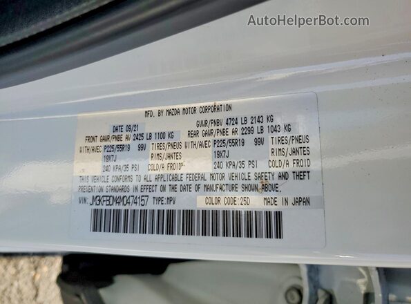 JM3KFBDM4M0474157 2021 MAZDA CX-5 White Vista de la etiqueta del VIN