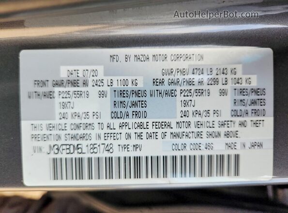JM3KFBDM5L1851748 2020 MAZDA CX-5 Gray ძრავის განყოფილების ხედი